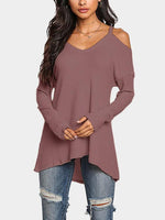 Wholesale Cold Shoulder Long Sleeve Irregular Hem Top