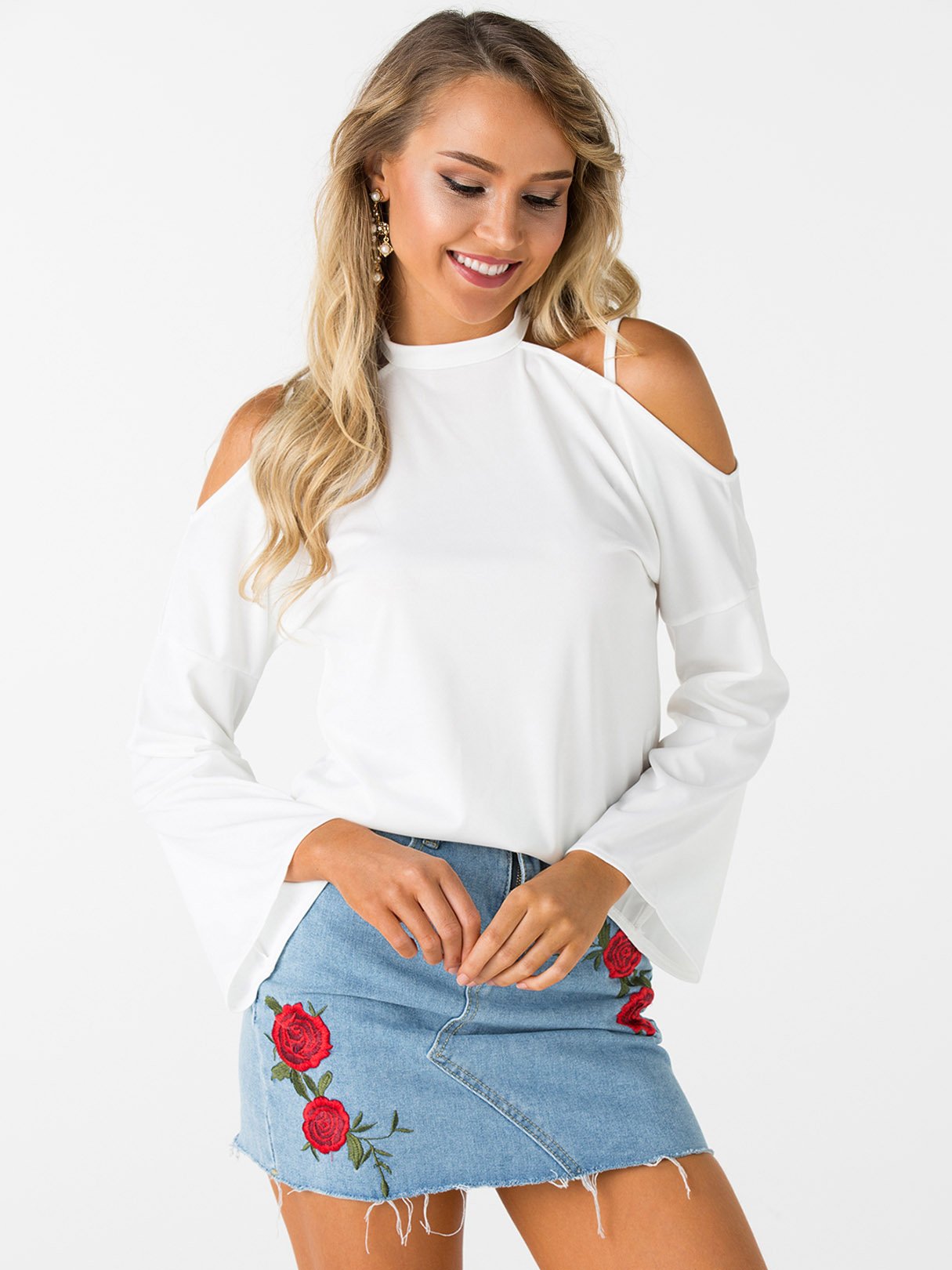 Wholesale Cold Shoulder Plain White T-Shirts