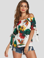 Wholesale Off The Shoulder Floral Print Short Sleeve Blouses
