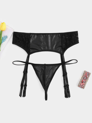 Wholesale Plus Size Lace Insert Panty With Garter Belt