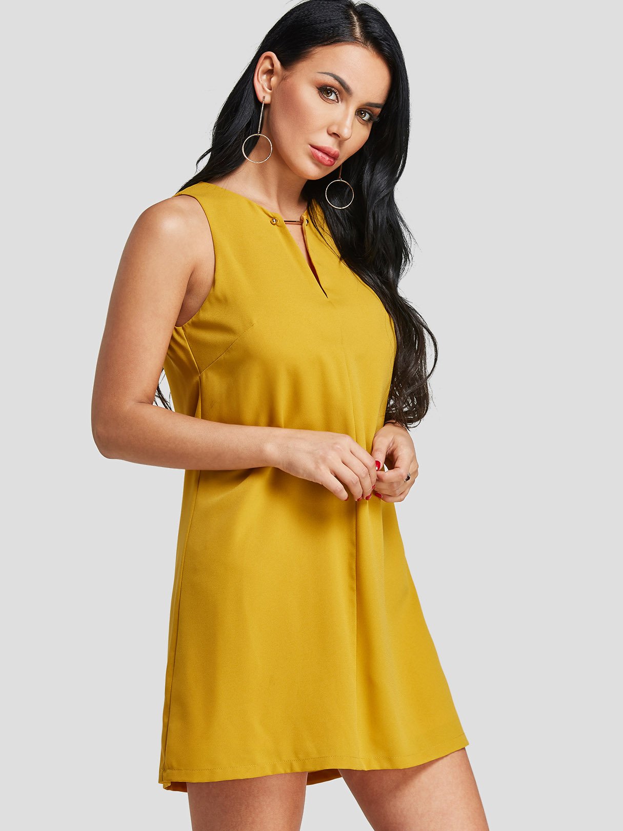 OEM Ladies Yellow V-Neck Dresses