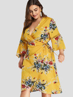 Custom Womens Floral Print Plus Size Midi Dress