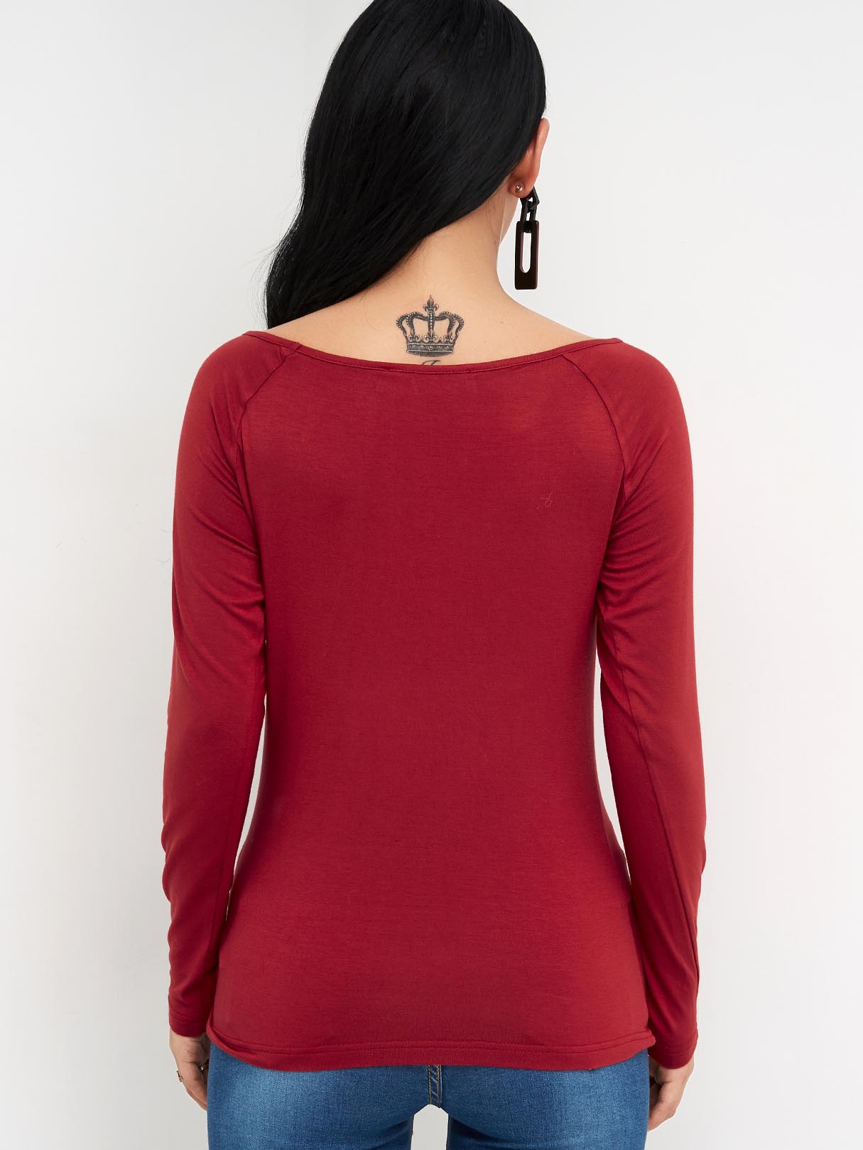 NEW FEELING Womens Burgundy T-Shirts
