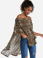 Wholesale Off The Shoulder Leopard Slit Half Sleeve Top