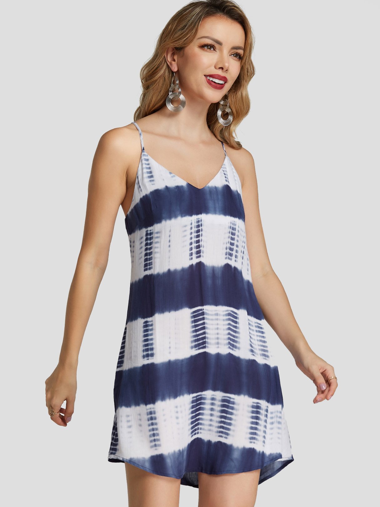 OEM Ladies Blue V-Neck Dresses