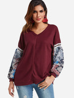 Wholesale V-Neck Floral Print Long Sleeve Top