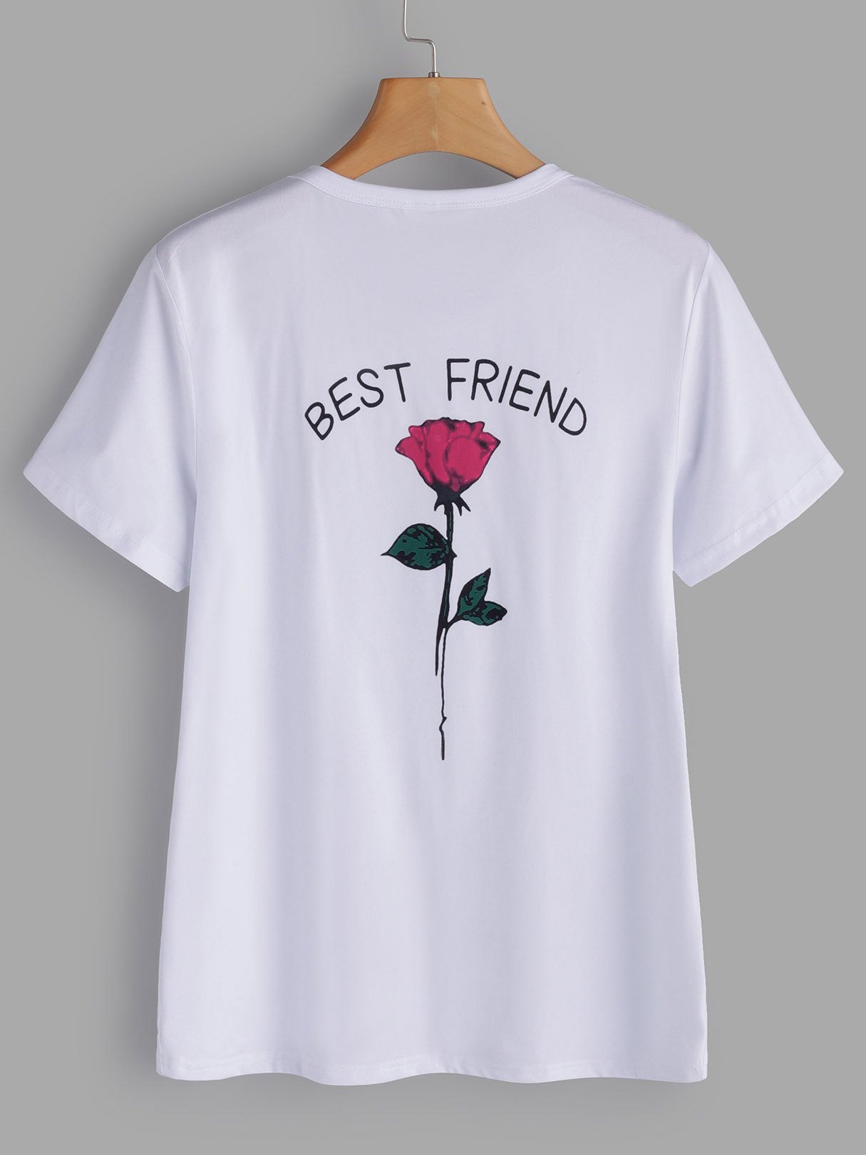 Wholesale Crew Neck Floral Print Short Sleeve Rose T-Shirts