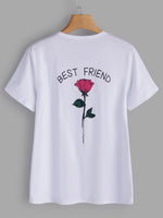 Wholesale Crew Neck Floral Print Short Sleeve Rose T-Shirts