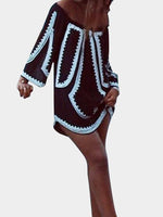 Wholesale Black Off The Shoulder Long Sleeve Geometrical Mini Dress