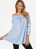 Wholesale Off The Shoulder Lace 3/4 Sleeve Blue Top