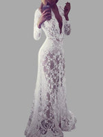 Wholesale White Deep V Neck Long Sleeve Lace Dress