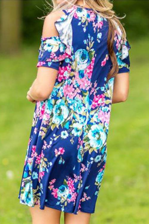 NEW FEELING Womens Blue Floral Dresses