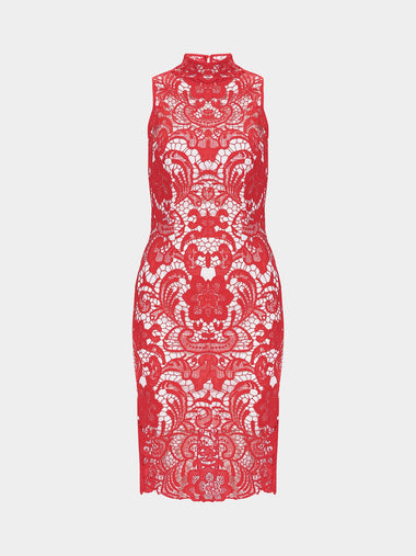 Wholesale Red Sleeveless Lace High Waist Sexy Dress