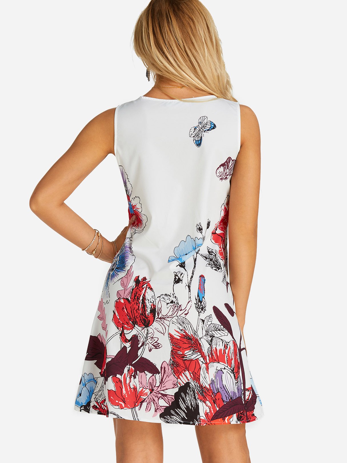 NEW FEELING Womens White Floral Dresses