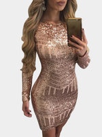 Wholesale Gold Crew Neck Long Sleeve Zip Back Backless Bodycon Sexy Dress