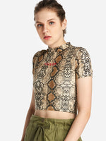 Wholesale Crew Neck Snake Letter Printed Short Sleeve Khaki T-Shirts