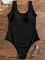 Wholesale Black Scoop Neck Sleeveless Plain Backless Wireless One-Pieces