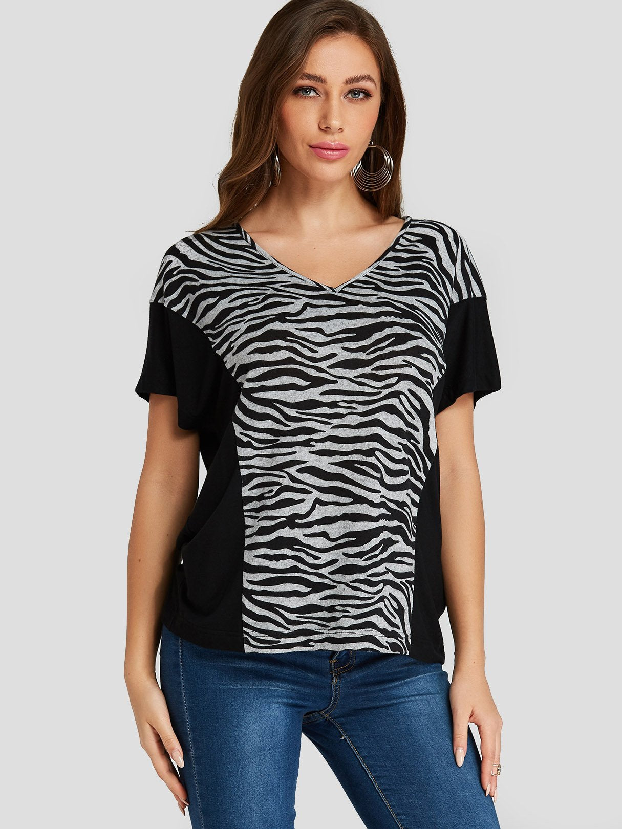 Wholesale V-Neck Zebra Short Sleeve T-Shirts