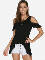 Wholesale Cold Shoulder Short Sleeve Irregular Hem T-Shirt