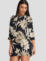 NEW FEELING Womens Dark Blue Floral Dresses