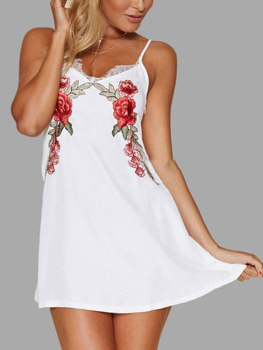 Wholesale White V-Neck Sleeveless Floral Print Mini Dress