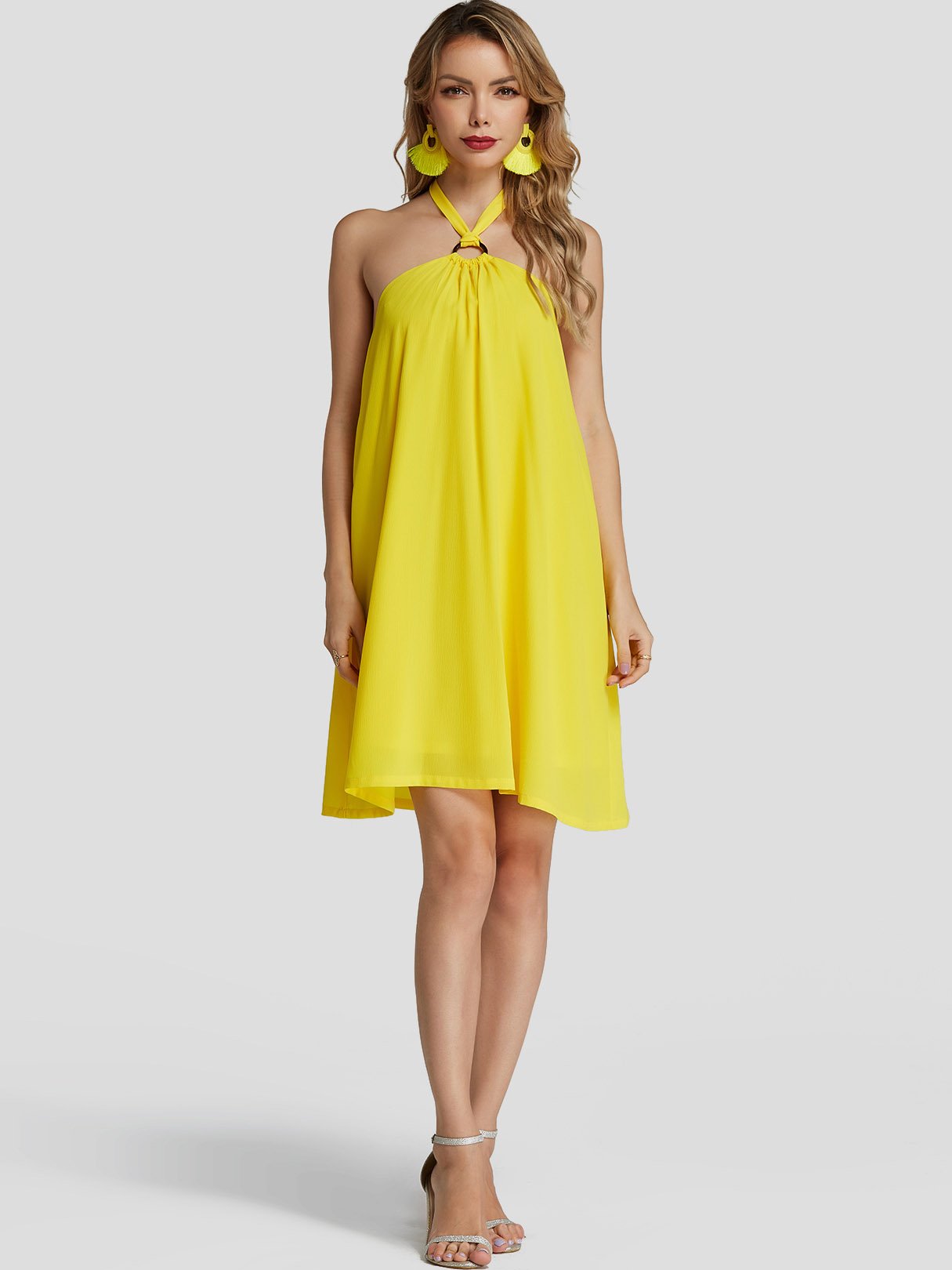 NEW FEELING Womens Yellow Chiffon Dresses