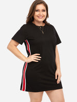 Wholesale Round Neck Stripe Short Sleeve Black Plus Size Dresses