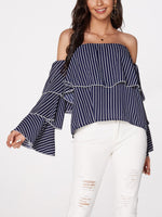 Wholesale Off The Shoulder Stripe Long Sleeve Blouses