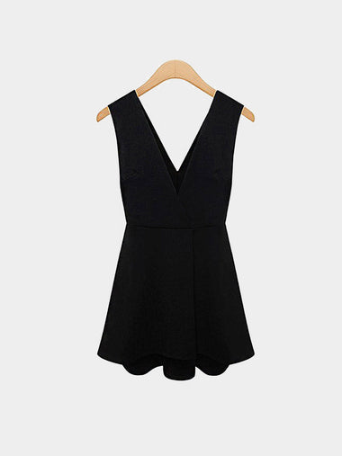 Wholesale Round Neck V-Neck Long Sleeve Ruffle Hem Black Plus Size Dresses