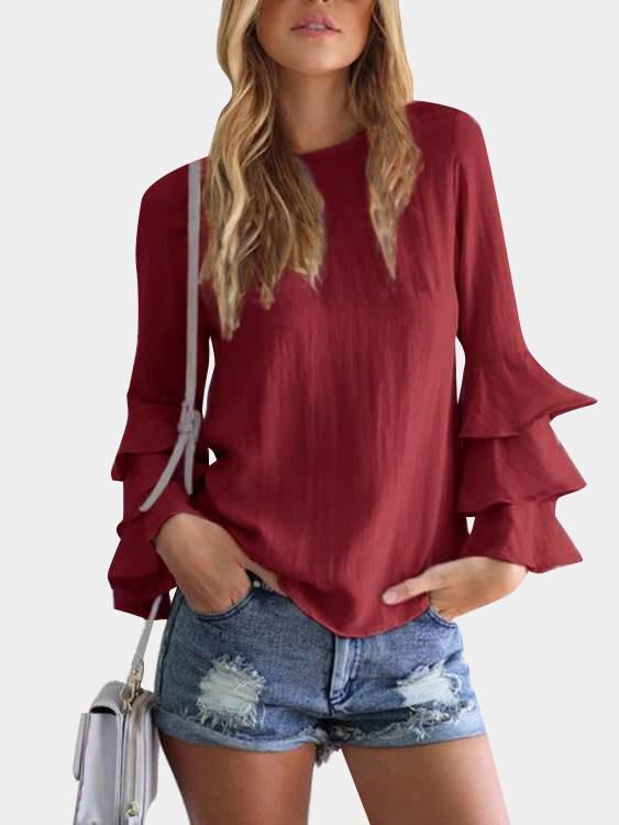 Wholesale Round Neck Long Sleeve Blouses