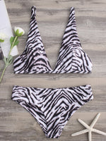 Wholesale V-Neck Sleeveless Leopard Backless High-Waisted Bikinis