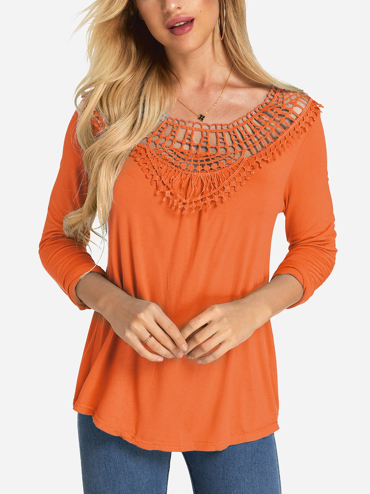 Wholesale Round Neck Lace Long Sleeve Top