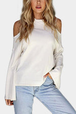Wholesale Cold Shoulder Long Sleeve White Top