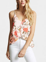 Wholesale V-Neck Floral Print Backless Spaghetti Strap Sleeveless Curved Hem Camis
