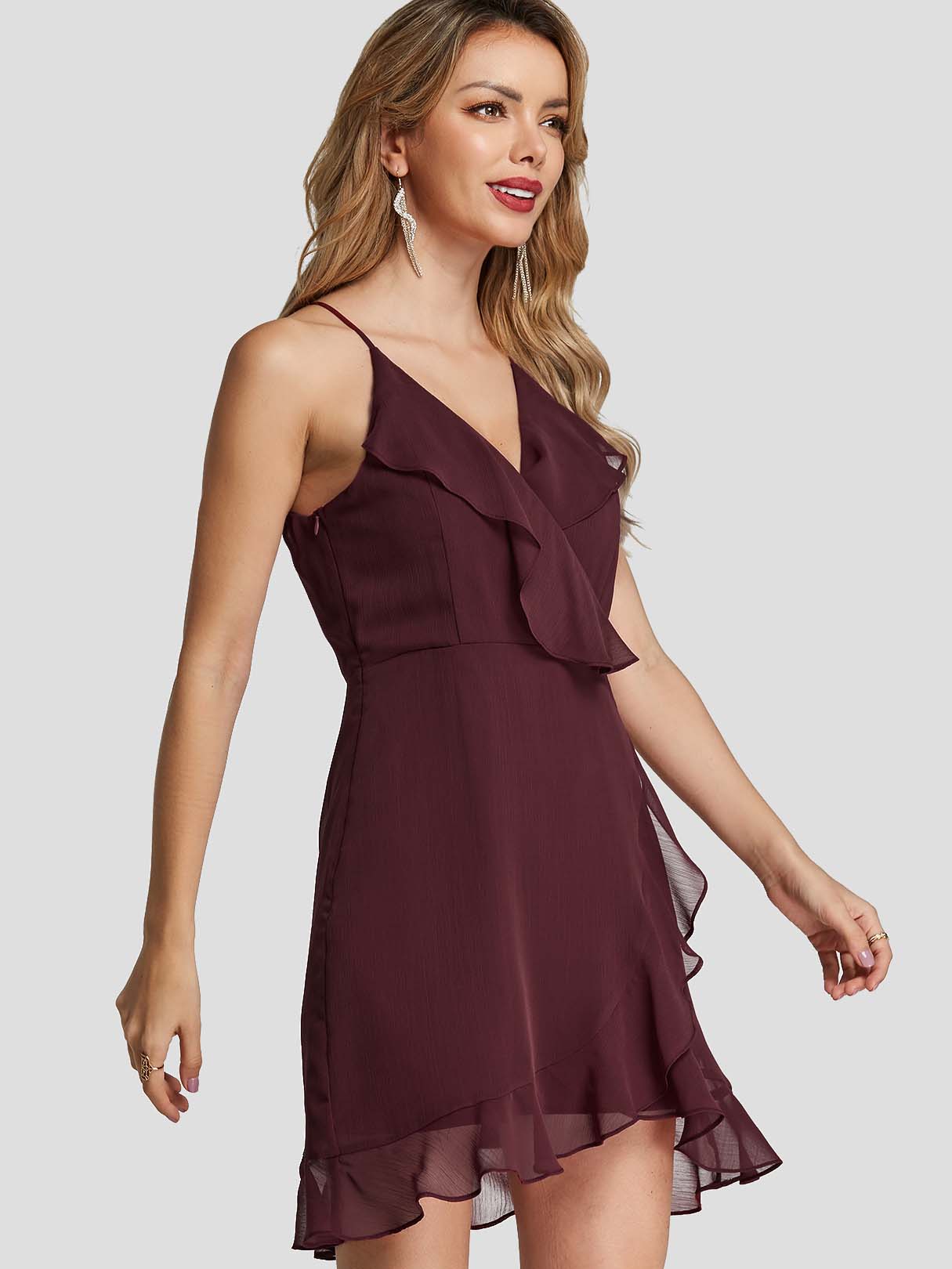 OEM Ladies Wine Red Mini Dresses
