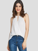 Wholesale Halter Crossed Front Sleeveless White Blouses
