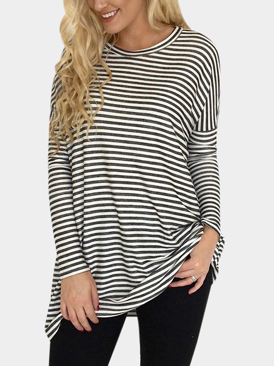 Wholesale Round Neck Stripe Long Sleeve T-Shirt