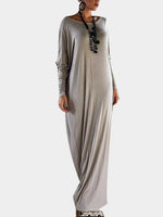 Wholesale Scoop Neck Plain Long Sleeve Khaki Maxi Dress