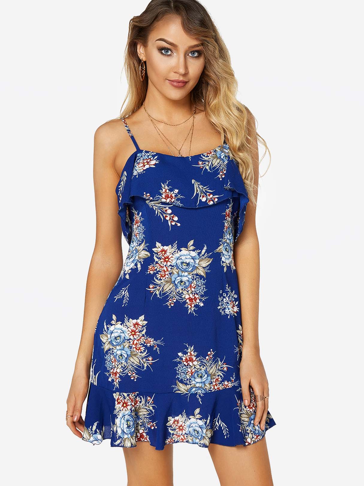 OEM Ladies Blue Floral Dresses
