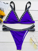 Wholesale V-Neck Plain Cut Out Sleeveless Blue Bikini Set