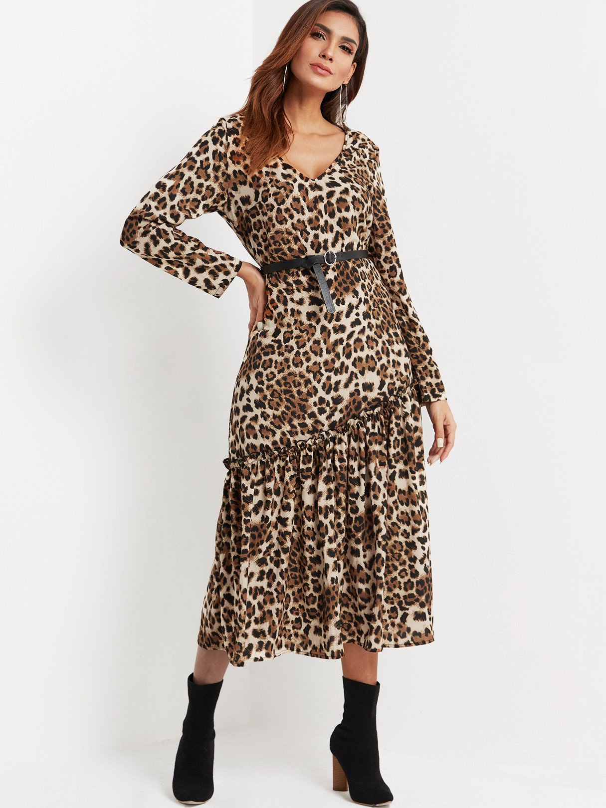 OEM Ladies Leopard V-Neck Dresses