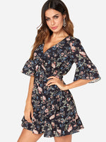 OEM Ladies Black Floral Dresses