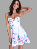 Wholesale Random Floral Tube Top Open Back Summer Mini Dresses With Zip Back Fastening