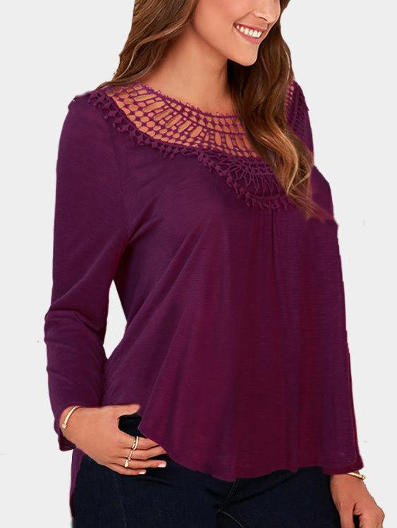 Wholesale Round Neck Lace Long Sleeve T-Shirts