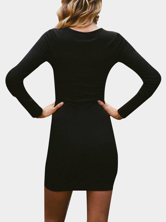 Wholesale Black Round Neck Long Sleeve Hollow Bodycon Sexy Dress