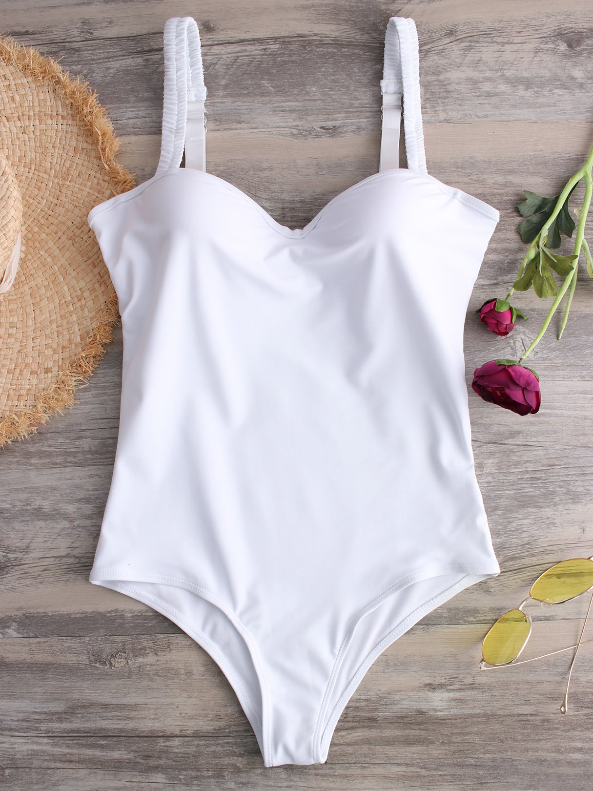 Wholesale White V-Neck Sleeveless One-Pieces Swimwears