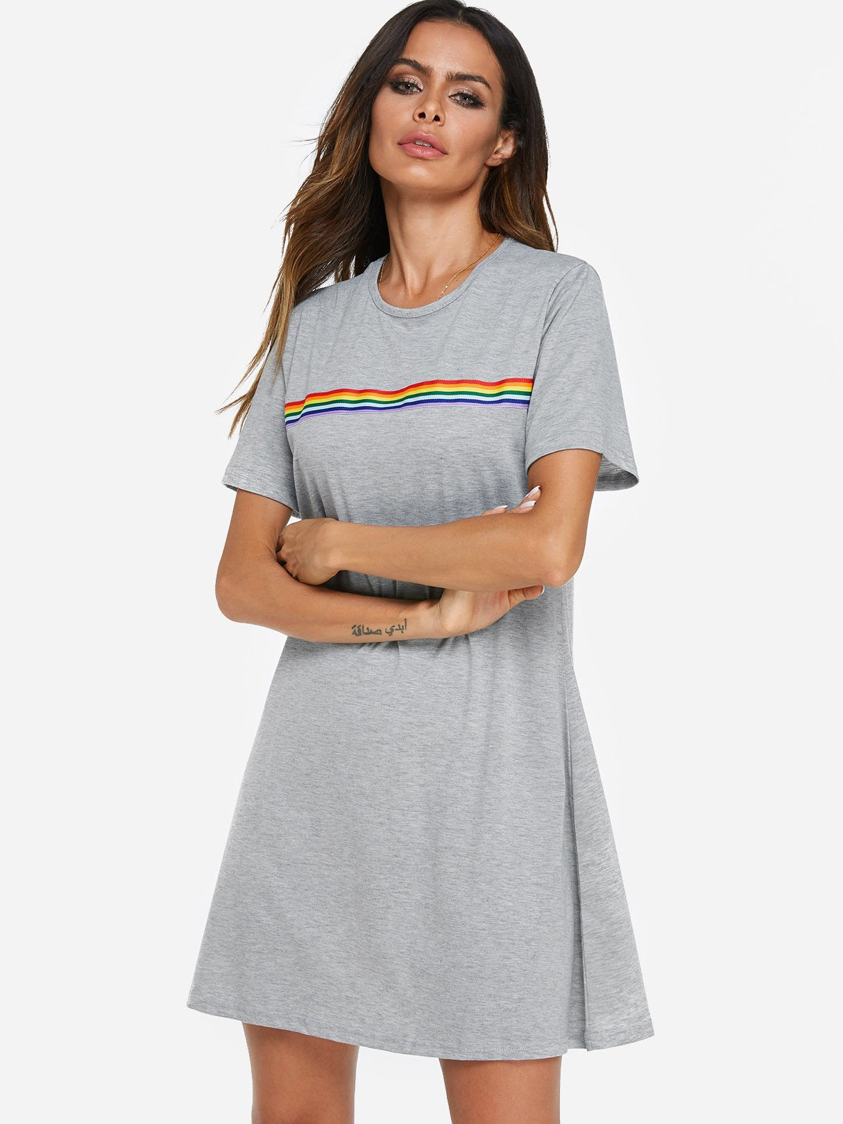 Wholesale Grey Round Neck Short Sleeve Casual Dress