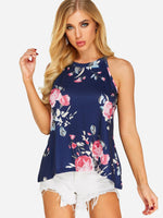 Wholesale Halter Floral Print Sleeveless Navy Camis