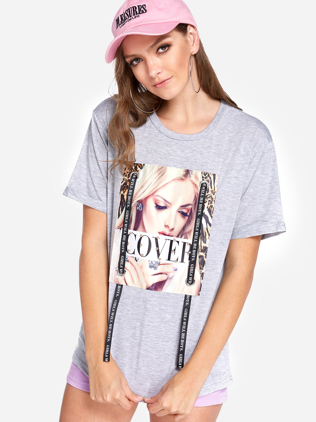 Wholesale Round Neck Letter Printed Short Sleeve Grey T-Shirts