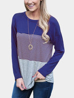 Wholesale Stripe Stitching Round Neck Long Sleeves T-Shirt